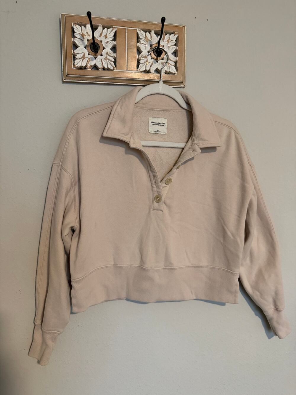 Abercrombie & Fitch Soft A&F Cropped Rugby Polo Sweatshirt Beige XS